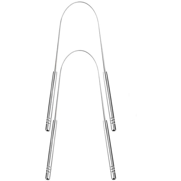 1 Packs 2PCS Stainless Steel Tongue Cleaner Scraper for Bad Breath Halitosis Oral Hygiene Heavy Duty Grip Grade Kit with Curved Smooth Design for Adults Daily Dental Care