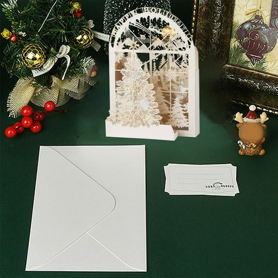1 Packs 3D Christmas Greeting Cards with Envelopes Festive Holiday Pop Up Cards Bulk Pack for Xmas Party Decorations Family Friends Gifts White Paper Greeting Card Set