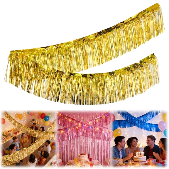 1 Packs 9.84 Feet Metallic Foil Fringe Garland Tinsel Streamers，Ceiling Fringe Shiny Silver Wall Hanging Tinsel Fringe Banners Parade Float Fringe for Wedding Birthday Party Decoration Easter