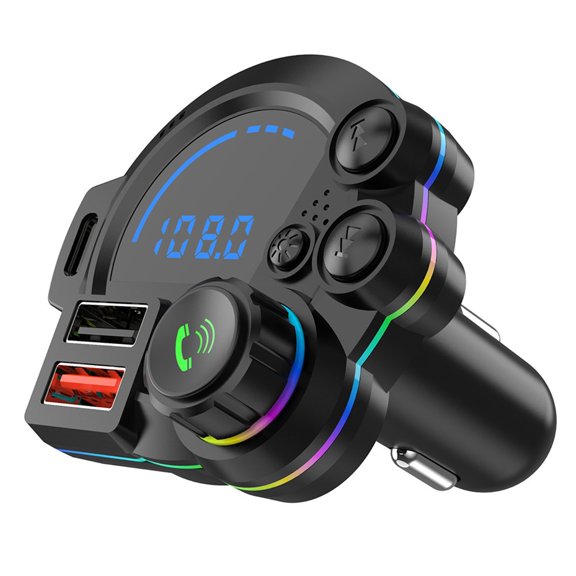 1 Packs Car Bluetooth FM Transmitter with QC3.0 PD20W Fast Charger, MP3 Player USB Drive Reader, LED Display Colorful Lights for Car Audio Music Playback, 12-24V Universal Vehicle Charger Adapter