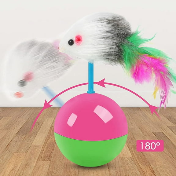 1 Packs Cat Tumbler Toy with Feathers & Bell Interactive Cat Toys for Indoor Cats Self Play Bouncing Mouse Toy for Kittens Colorful Flocking Mouse Teaser Exercise Hunting Instinct Pet Training Toy