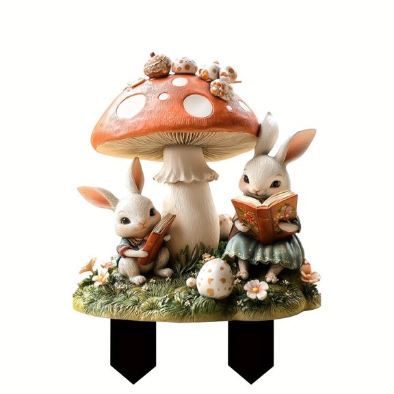 1 Packs Easter Bunny Garden Stake Acrylic Outdoor Decor Spring Yard Sign with Reading Rabbit Design for Lawn Flower Bed Insertion Holiday Party Decoration