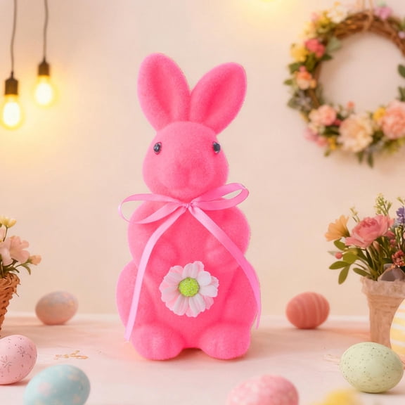 1 Packs Flocked Foam Bunny Ornament Easter Spring Decor, Lightweight Shatterproof Tabletop Centerpiece, Home Mantel Shelf Display, Soft Faux Fur Texture, Holiday Party Gift for Festive Decorations