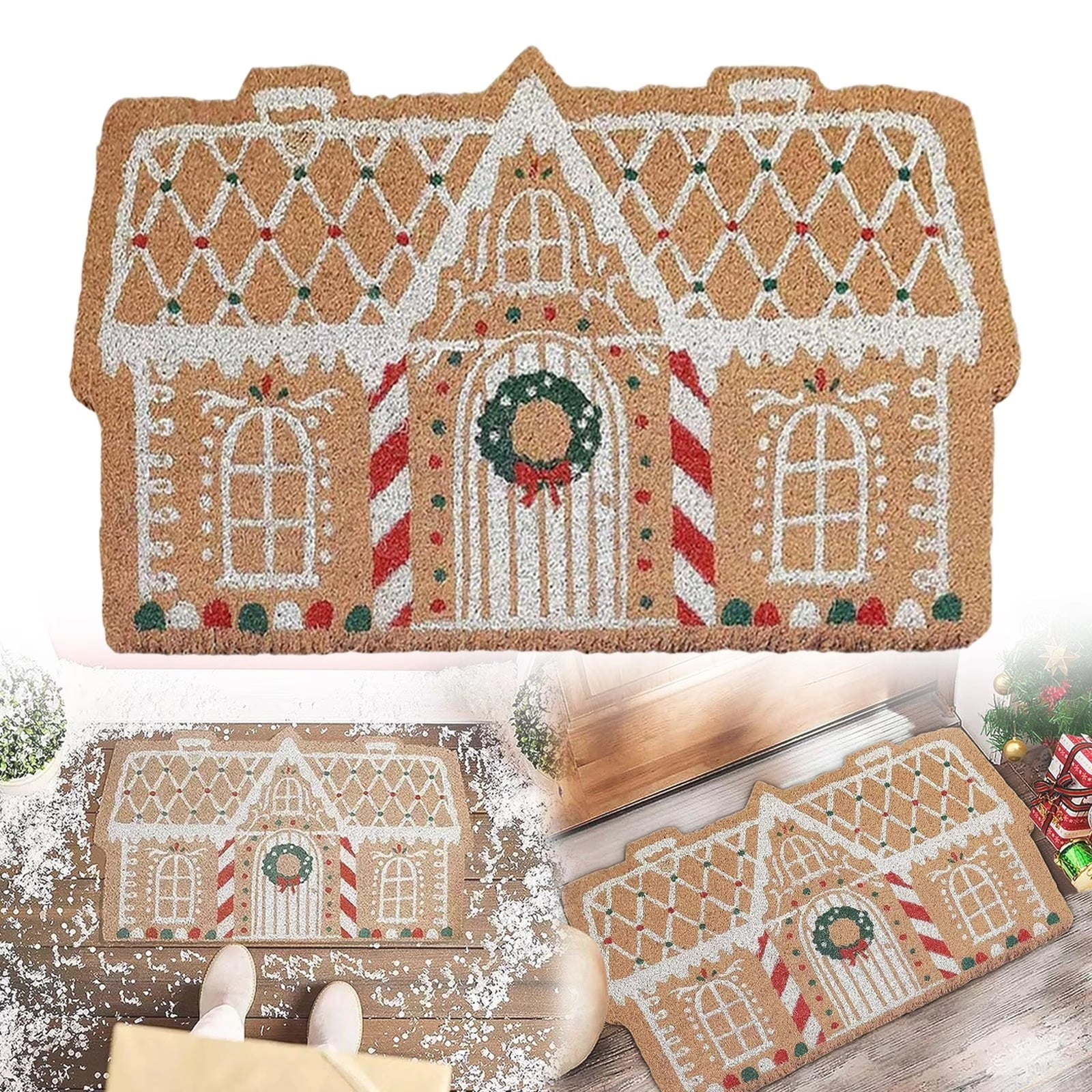 1 Packs Gingerbread House Welcome Mat Non Slip Outdoor Indoor Christmas ...
