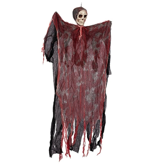 1 Packs Hanging Skeleton Ghost Halloween Decorations Scary Gauze Prop with Bloody Doll for Yard Haunted House Party Outdoor Decoration Spooky Hanging Decor