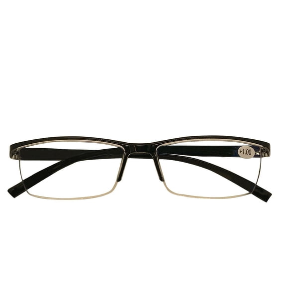 1 Packs Mens Rectangle Half Frame Reading Glasses Blue Light Blocking Black Spring Hinge Readers
