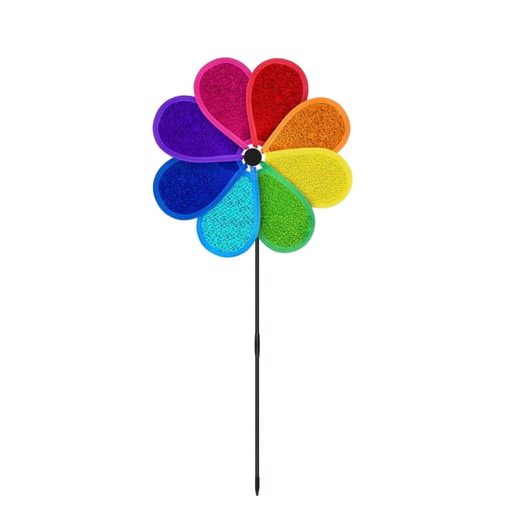 1 Packs Reflective Windmill Spinner 30cm 8 Color Garden Decor with Long Stake Bird Deterrent Outdoor Yard Lawn Ornament for Patio Plants Decoration Wind Powered Spinning Toy