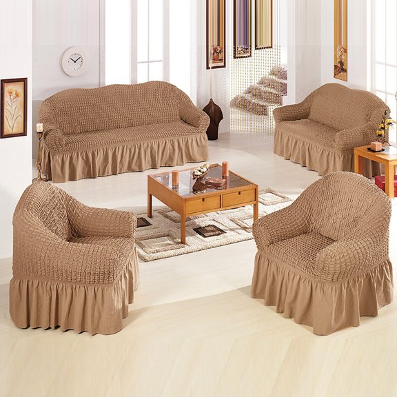 1 Packs Seersucker Stretch Wingback Chair Slipcover with Skirt White Wing Chair Covers Wingback Armchair Slipcover Sofa Cover Non Slip with Elastic Bottom Washable Furniture Protector