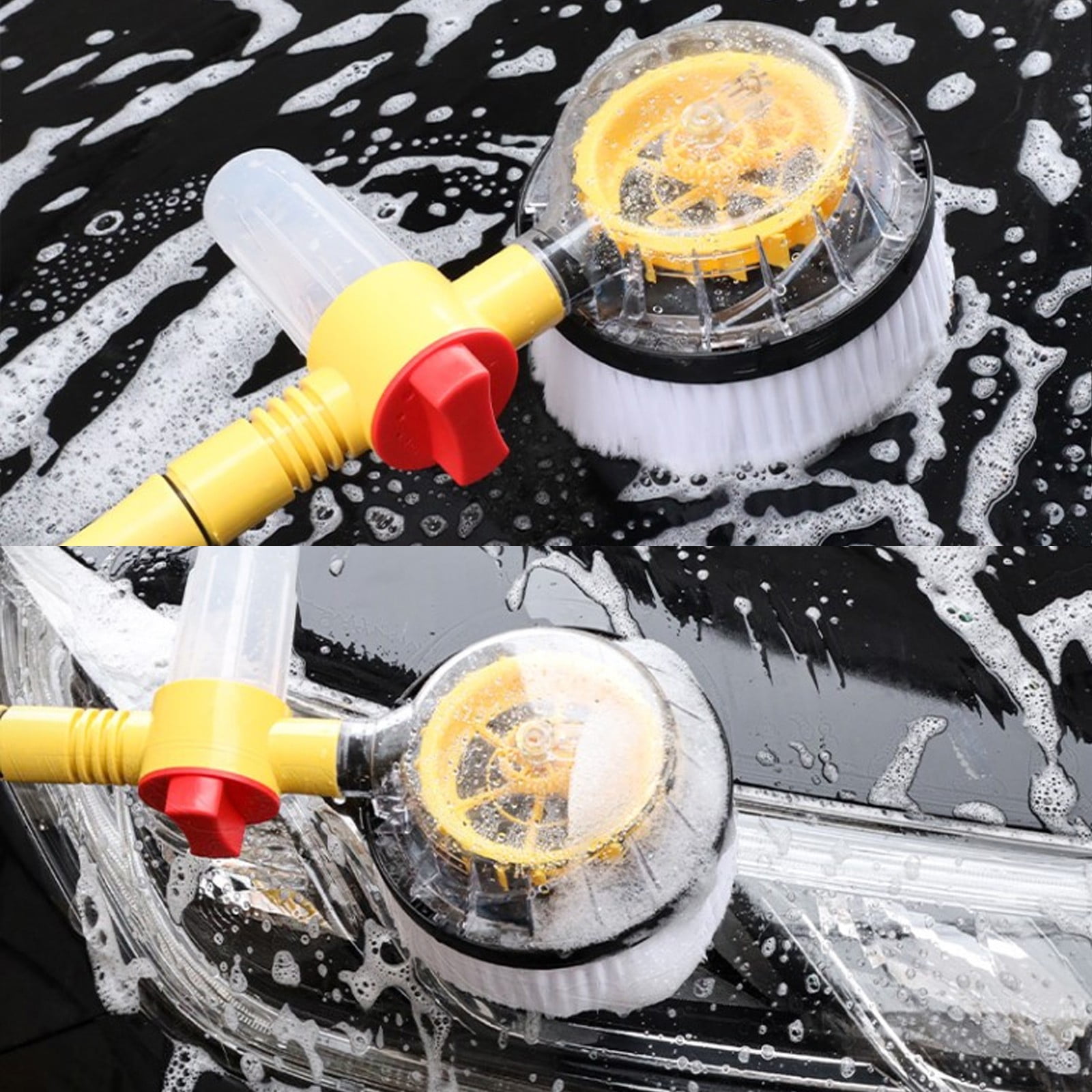 1 Packs Self-Spinning Car Wash Brush with Soap Dispenser 360° Rotating Foam Mop, Long Handle & Soft Bristles, Water-Powered for Cars, Windows, Yards, Garden Hose Nozzle Sprayer