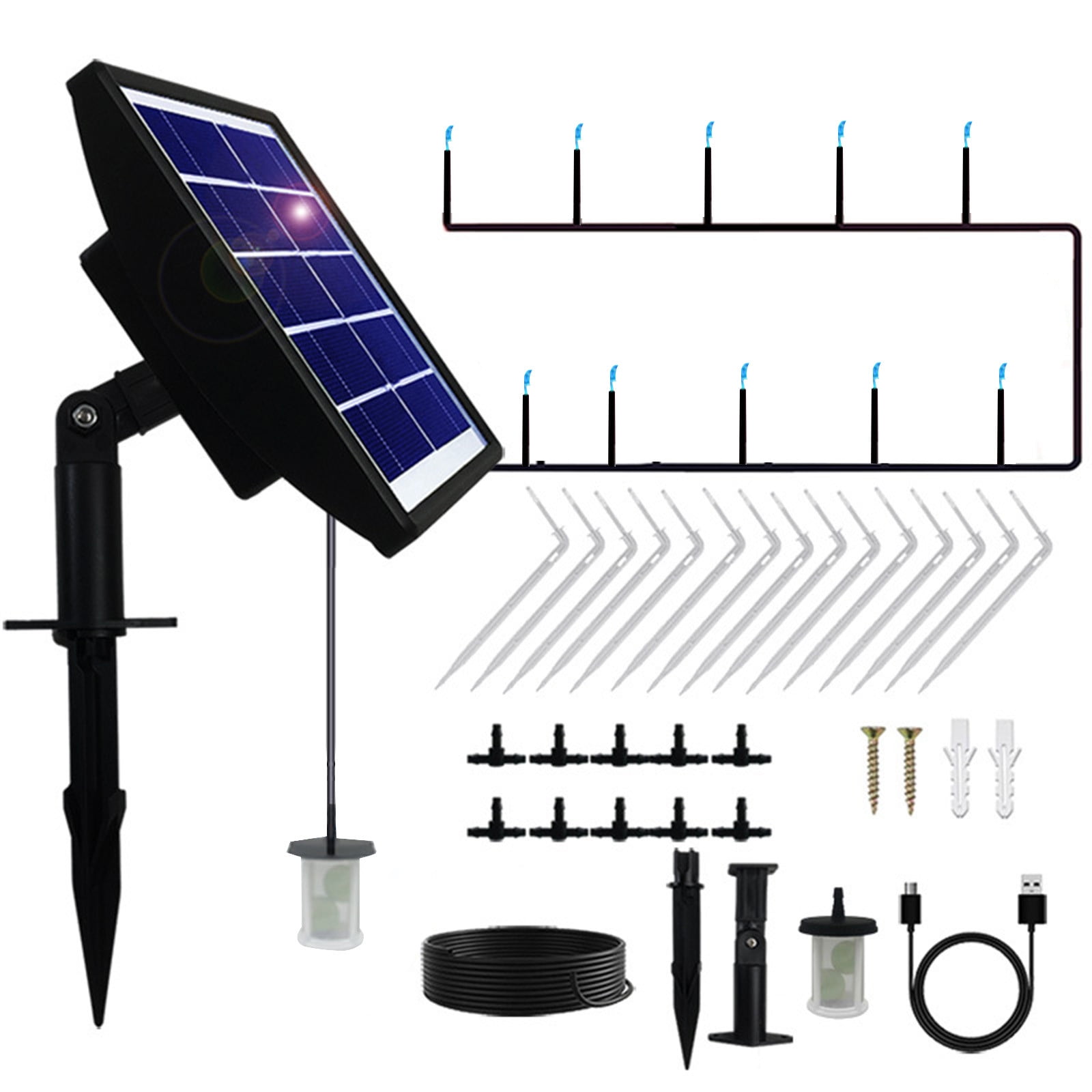 1 Packs Solar Powered Automatic Watering System with Timer Drip Irrigation Kit for Garden Plants USB Rechargeable Water Pump with 15 Drippers and Connectors Greenhouse Gardening Irrigation Equipment