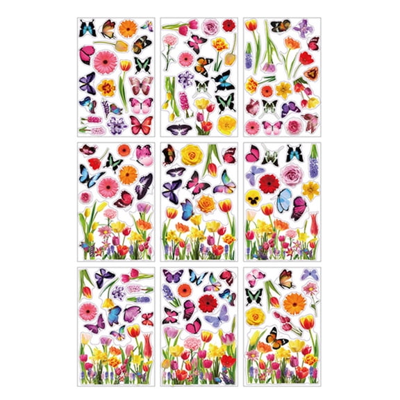 1 Packs Spring Window Stickers for Glass 9 Sheets Flower Butterflies Decals Easter Home Decor Reusable Window Clings for Party Office School No Glue Needed