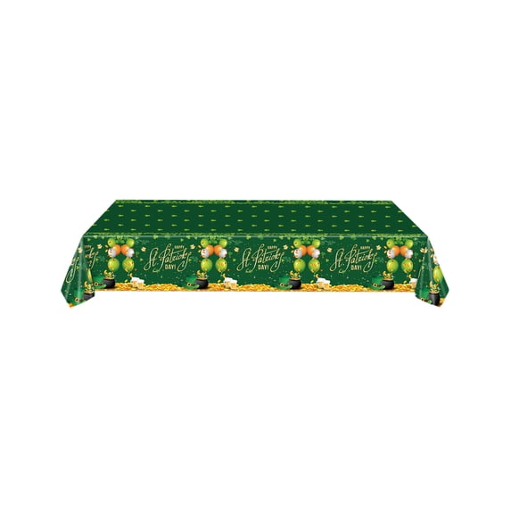 1 Packs St. Patrick's Day Vinyl Tablecloth Flannel Backed Waterproof Table Cover for Dining Room Kitchen Party Decor Irish Shamrock Clover Green White Yellow Holiday Celebration Indoor Outdoor Use