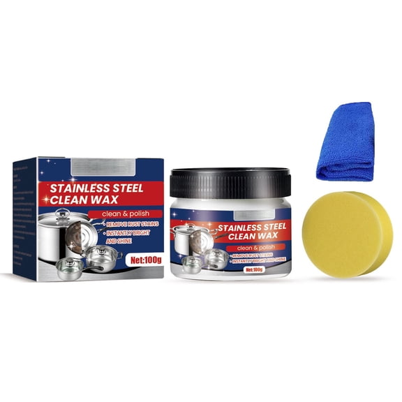 1 Packs Stainless Steel Cleaner Paste Cookware Cleaner for Kitchen Oven Stove Top Pots Pans Rust Removal Polish Protector with Brush and Scrub Pad Heavy Duty Degreaser
