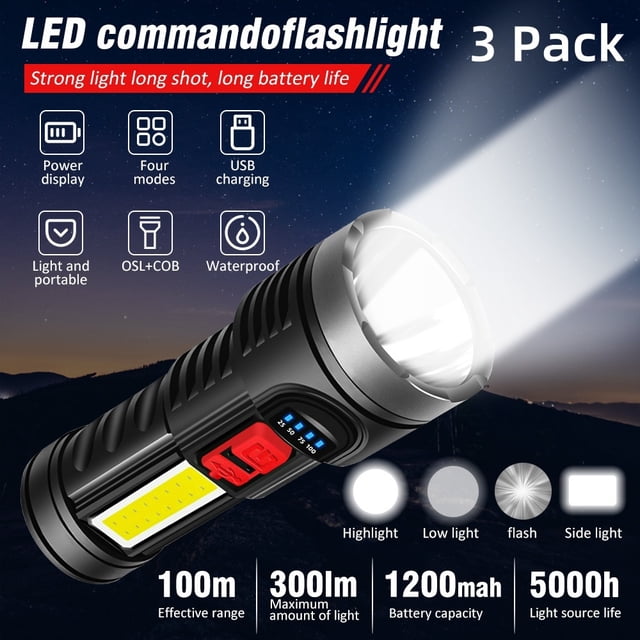 Super Bright 12,000,000LM LED Flashlight - USB & Solar Rechargeable, Waterproof Tactical Light