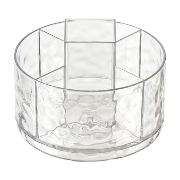 1 Packs Transparent Water Ripple Rotating Makeup Organizer 5 Compartments Large Capacity Cosmetic Storage Box for Desk Vanity Bathroom Clear Plastic Pen Holder Desktop Shelf