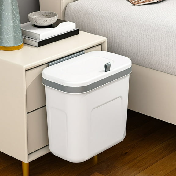 1 Packs Wall Mounted Trash Can with Sliding Lid No Punching Cabinet Hanging Waste Bin for Kitchen Bathroom Plastic Storage Box Space Saving Automatic Closing Odor Proof 26x22x16cm