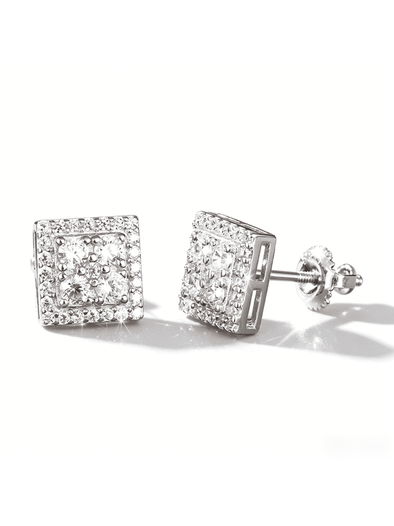 0.62 Carat Square Moissanite Stud Earrings,925 Sterling Silver Rhodium Plated VVS1 Gra Certified Hypoallergenic Gifts for Men Women