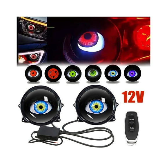 1 Pair 12V LED Dynamic Devil Eye Lights Car RC Headlight Conversion Kit-