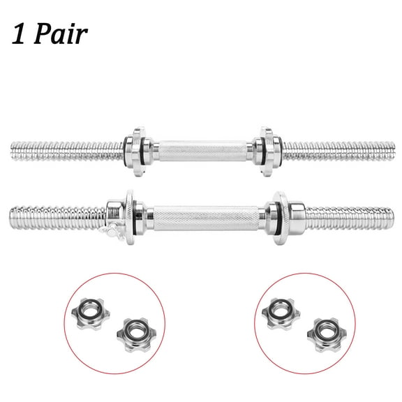 1 Pair 13.7"-20" Soild Stainless Steel Heavy Chrome Dumbbell Bars for Exercise Spinlock Collars Weight Lifting Standard Adjustable Chrome Threaded Dumbbell Handles