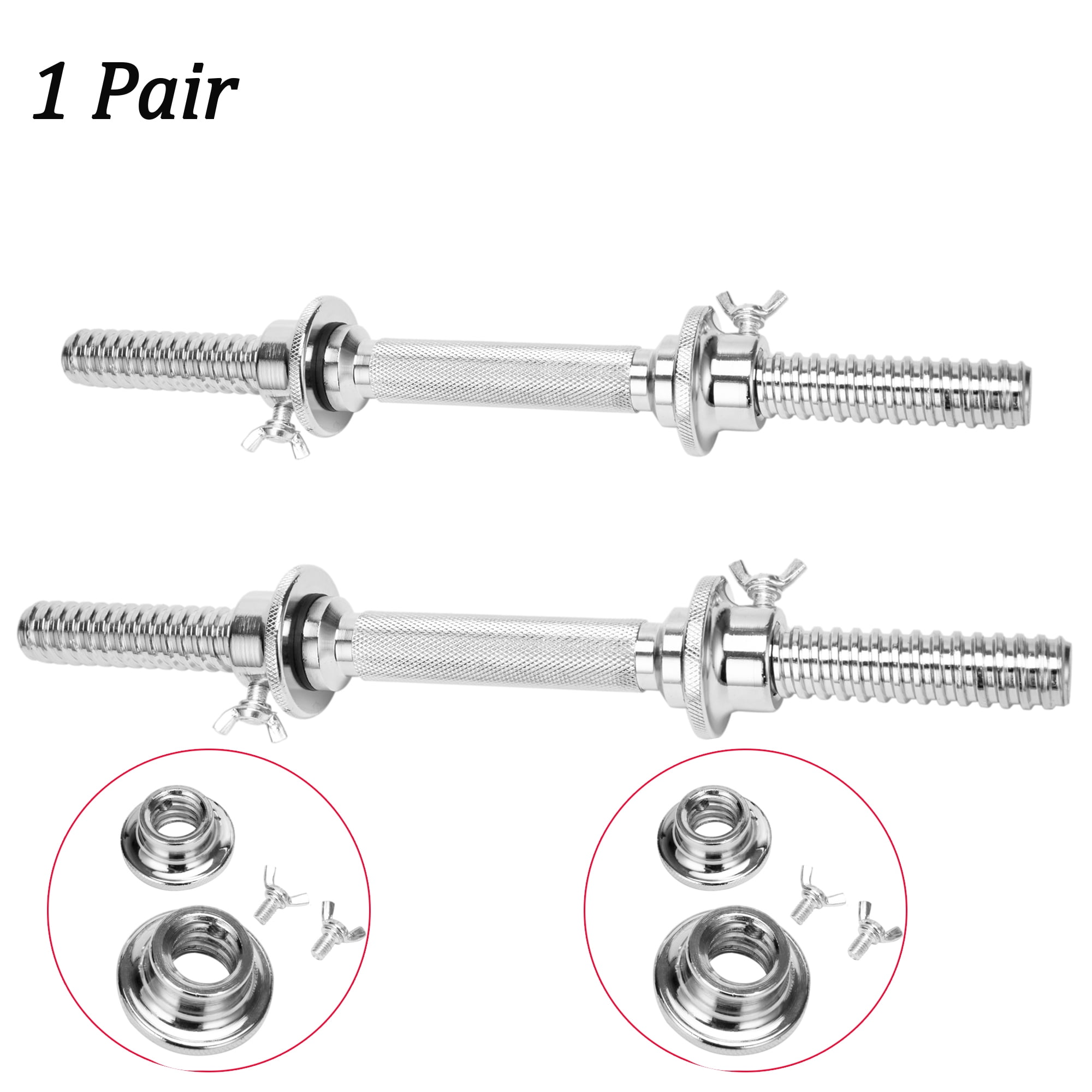 1 Pair 13.7"-20" Soild Stainless Steel Heavy Chrome Dumbbell Bars for Exercise Spinlock Collars Weight Lifting Standard Adjustable Chrome Threaded Dumbbell Handles