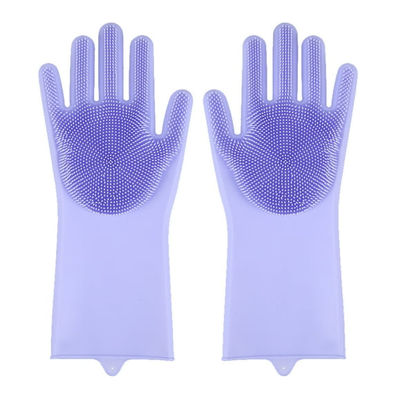 1 Pair 13" Large Cleaning Gloves Dishwashing Cleaning Scrubber Glove for Housework,Kitchen,Bathroom Cleaning (Purple-100g)