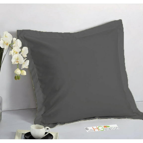 1 Pair 2 Pieces Euro Pillow Shams 26" x 26" + 1.5" Hem Gray Grey Dark Silver Machine Wash Dry