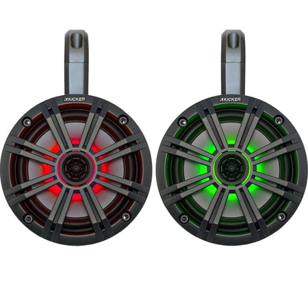 1 Pair (2 Speakers Total) of Kicker 6.5" OEM Replacement 195W Coaxial 2-Way Speakers (Charcoal Grilles) w/ MultiColor LED Lighting, 2 x Black Weather-Proof Tower Enclosures