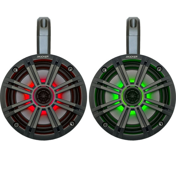 1 Pair (2 Speakers Total) of Kicker 6.5" OEM Replacement 195W Coaxial 2-Way Speakers (Charcoal Grilles) w/ MultiColor LED Lighting, 2 x Black Weather-Proof Tower Enclosures