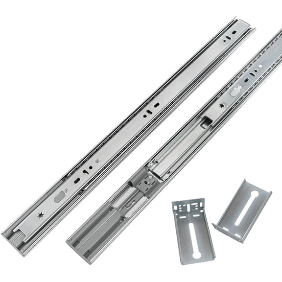 1 Pair 22 Inch Side Mount Soft Close Drawer Slides 3 FOLD Full Extension Drawer Glides - 4502S3-22 Heavy Duty Ball Bearing Cabinet Rails with Rear Mounting Brackets 100 LB Capacity