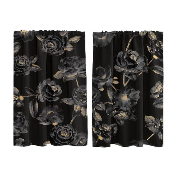 1 Pair 2D Printed Kitchen Short Curtain Panels Washable Easy Install Window Drapes, Decorative Patterned Small Window Curtains For Kitchen Bedroom Bathroom, Light Filtering Short Window Treatments