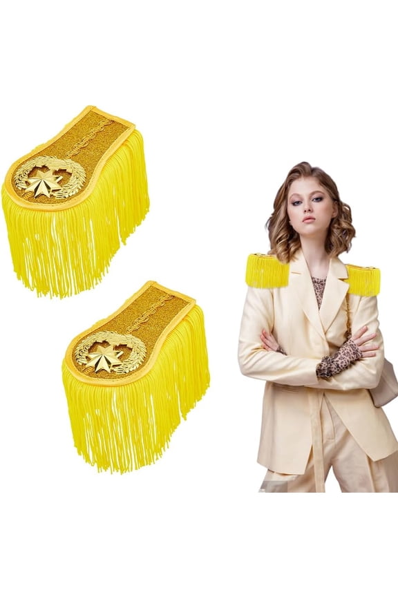 1 Pair 2Pcs Gold Fringe Epaulettes Honor Guard Fringe Epaulet Orchestra Uniforms Shoulder Epaulettes Clothes Accessories for Cosplay Carnival Dress Up diy