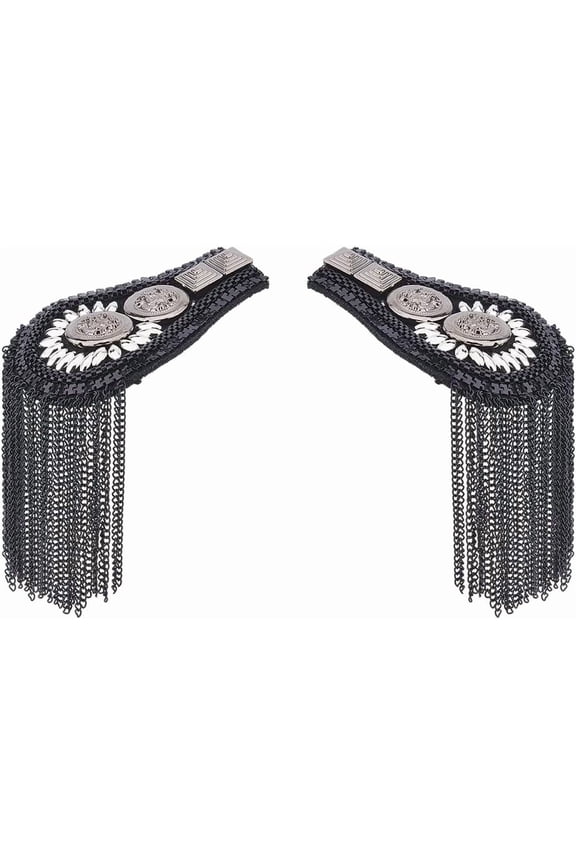 1 Pair 2Pcs Tassel Chain Shoulder Black Shoulder Badge Applique Punk Fringe Shoulder Badge Appliques Fashion Fringe Shoulder Epaulette for Women DIY Jacket Clothes Accessories diy