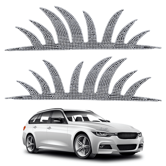 1 Pair 2pcs Car Headlights Eyelash Stickers Self-Adhesive White Diamond False Cute Rhinestone False Eyelash Stickers Car Headlight Eyelash Stickers Sparkling Diamond Car Eyelid Decoration