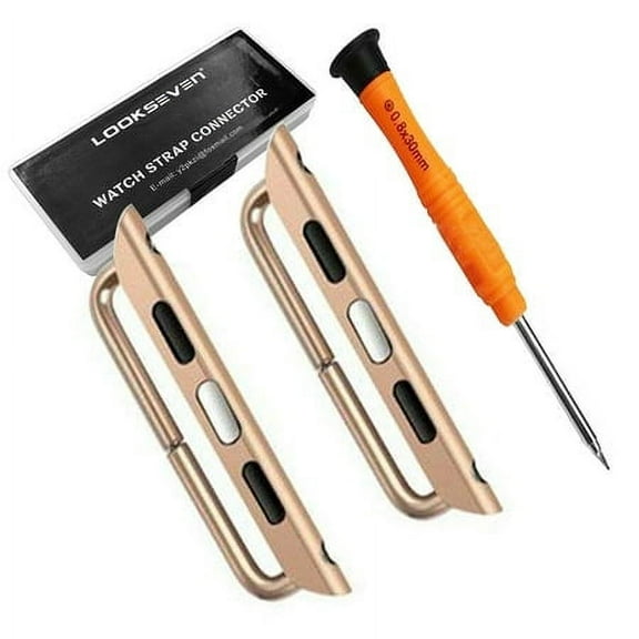 1 Pair(2pcs)Rose Gold Watch strap connector Stainless Steel Adapter Replaceable Metal Connection Adapter Connection with Replacement Tool Compatible with Apple Watch Band 42mm 44mm 45mm 49mm