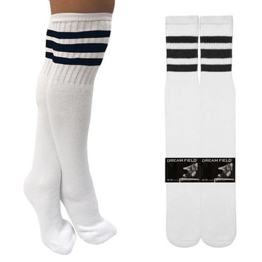 1 Pair 3 Stripe Knee High Tube Socks Old School 24" Soccer Sports 10-15 Black