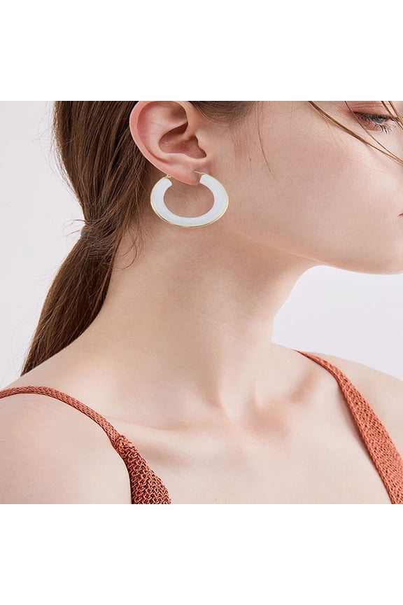 1 Pair 304 Stainless Steel Hoop Earrings For Women Ring with Resin White 42mm