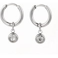 thumbnail image 1 of 1 Pair 304 Stainless Steel Huggie Hoop Earrings with Rhinestone Birthstone Charms Flat Round Crystal Stainless Steel Color 22mm Pin: 1mm, 1 of 4
