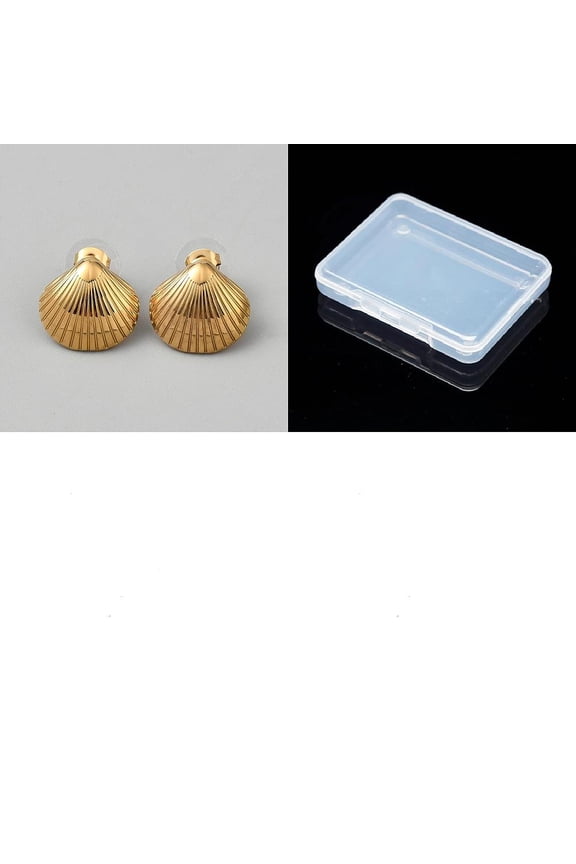 1 Pair 304 Stainless Steel Shell Shape Stud Earrings Golden Flatback Stud Stack Cartilage Jewelry