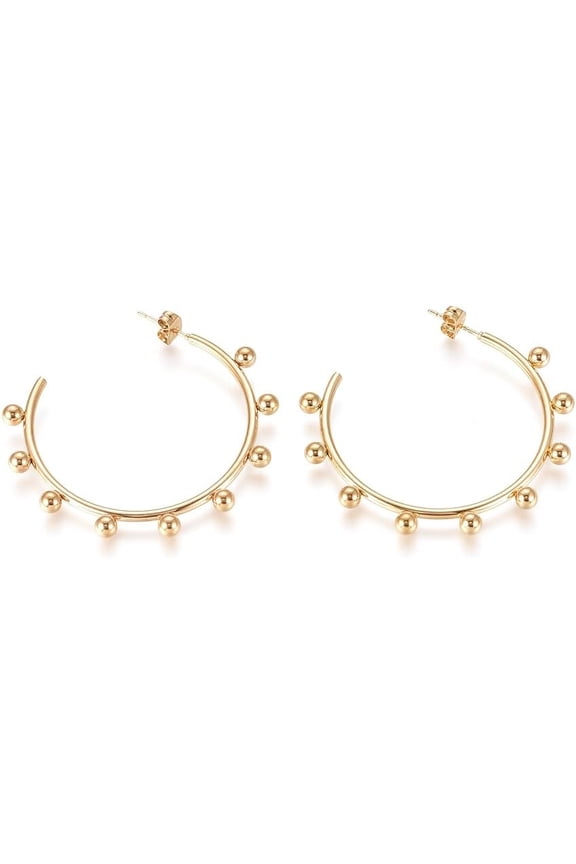 1 Pair 304 Stainless Steel Stud Earrings Half Hoop Earrings Non-allergenic Earrings with Round Beads and Earring Backs DIY