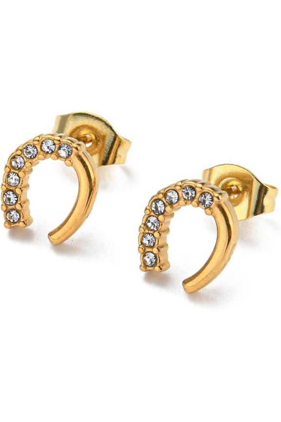 1 Pair 304 Stainless Steel Stud Earrings with Rhinestone Horseshoe Earrings Ornament Golden Cartilage Earrings for Women DIY Necklace Bracelet Earring Jewelry Craft Making 9x8mm for diy