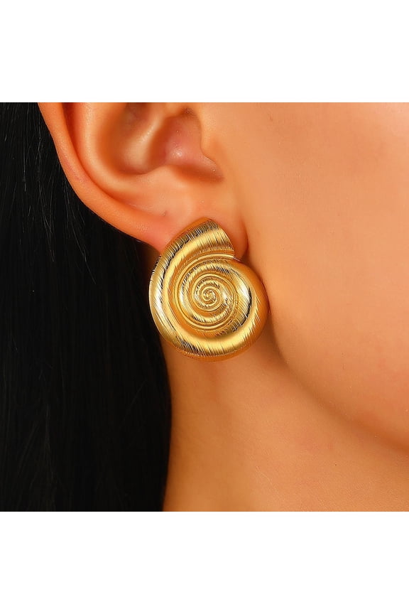 1 Pair 304 Stainless Steel Stud Earrings Shell Shape Golden 29x24.5mm DIY