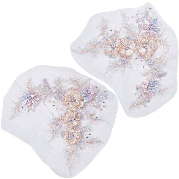 1 Pair 3D Polyester Computerized Embroidery Cloth Sew on Appliques with Plastic Beads Moccasin 255x310x0.9~7mmDIY