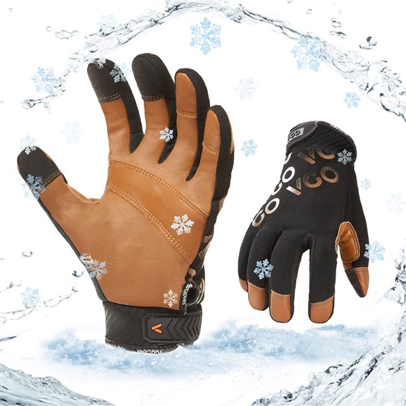 1-Pair -4? or above 3M Thinsulate C100 Winter Warm Waterproof Light Duty Mechanic Glove, High Dexterity, Anti-abrasion, Rigger Glove (Size L, Brown, GA9603FW)