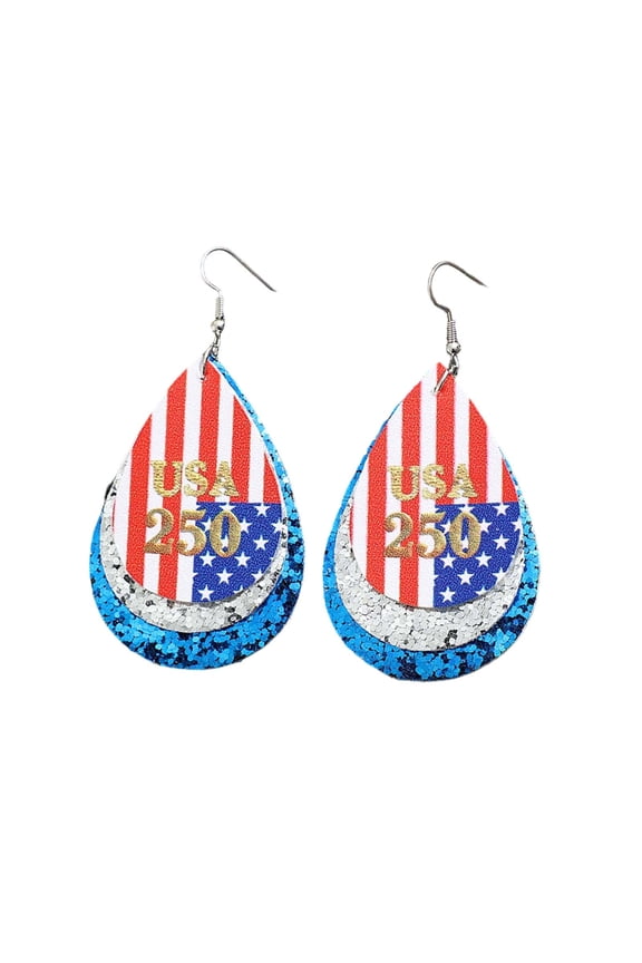 1 Pair 4th of July Earrings Patriotic Earrings for Women - Memorial American Flag USA Dangle PU Jewelry - Independence Fourth of July Outfits Accessories