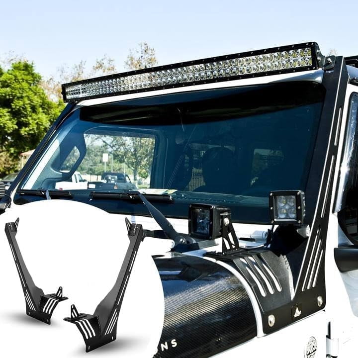 IRONWALLS 52-Inch LED Light Bar + Wiring Kit + Windshield Brackets For Jeep Wrangler JK/JKU – Combo
