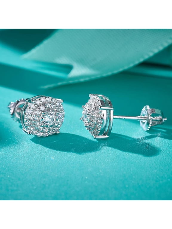 0.43 Carat Round Moissanite Stud Earrings,Hypoallergenic Rhodium Plated 925 Sterling Silver Gra Certified for Men Women