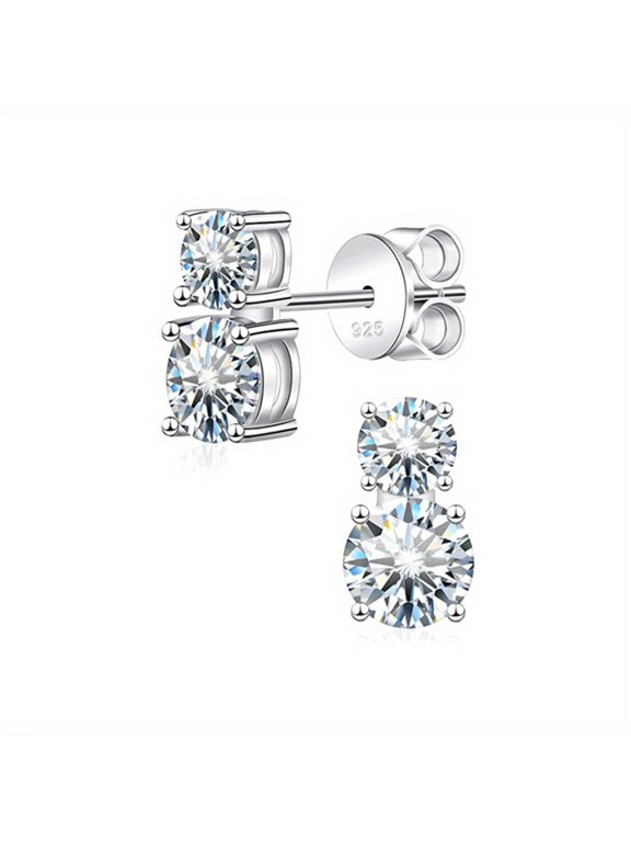 1 Pair 925 Sterling Silver 1.5 Carat*2 Moissanite Stud Earrings, High-End Fashionable Design, Trendy, Elegant for Women, Perfect Gift for Birthdays, Anniversaries, Valentine's, Mother's Day