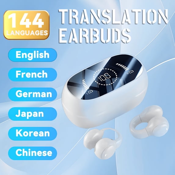1 Pair AI Wireless On-Ear Translation Earbuds with 144 Languages Real-Time Translator, Wireless Translator Headphones, USB-C Charging & Battery- for Travel, Business, Compatible with Tablet