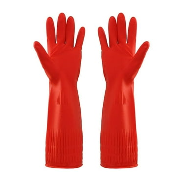 1 Pair Acid Oil Resistant Waterproof Thick Extra Long Work Safety Cuffs Heavy Duty Rubber Gloves Car Washing Gloves Protective Gauntlets S