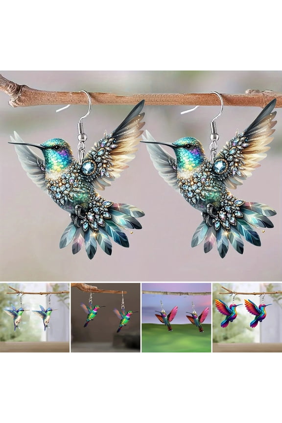 1 Pair Acrylic Colorful Bird Dangle Earrings 2D Hummingbird Hook Earrings Hypoallergenic Women Bird Drop Earrings Fashion Jewelry